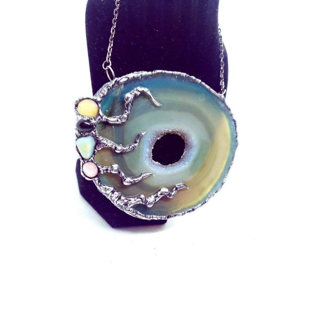 Huge Crystal Agate Geode Necklace Statement Piece… - image 5